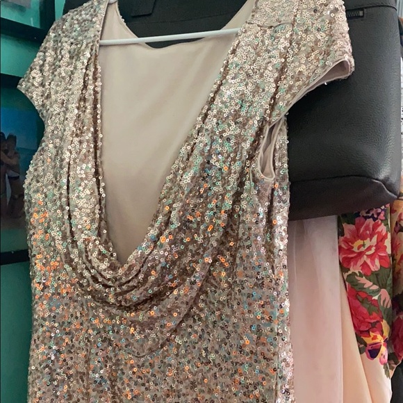 Badgley Mischka Dresses Badgley Mischka Rose Gold Sequin Cowl Back